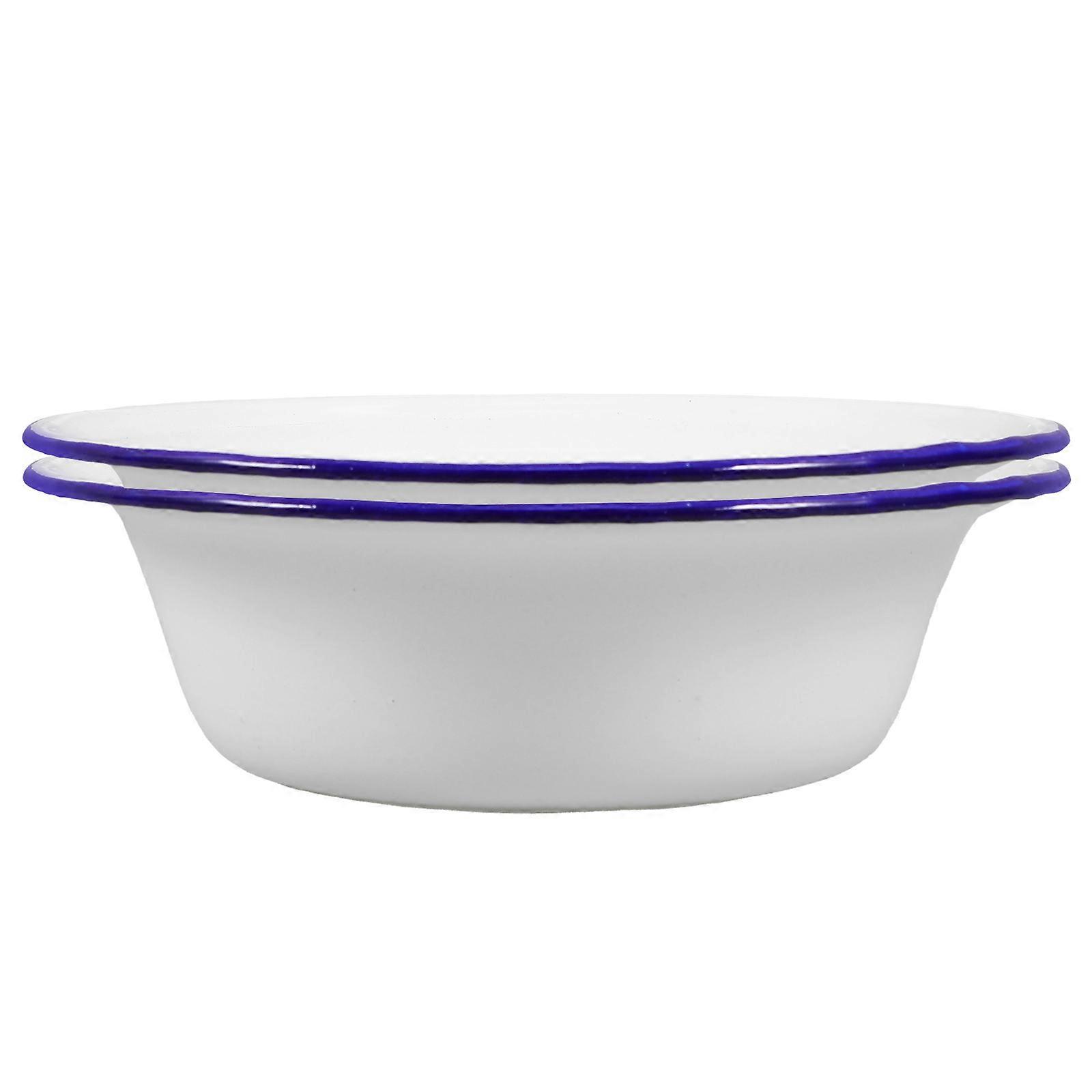 Thickened Enamel Soup Basins Deep Kitchenware Bowls for Salad, Rice, and Soup Retro Style, Easy Clean, Food Grade Serving Bowls (2pcs)