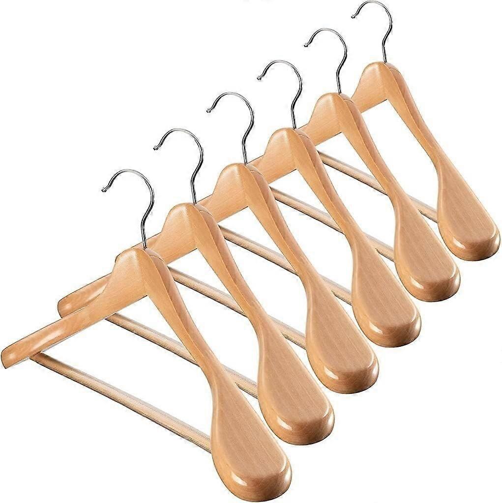 Foldable Clothes Airer, 6 Pieces, Natural Wood Suit Rack with Wide Shoulders, Smooth Surface for Delicate Garments