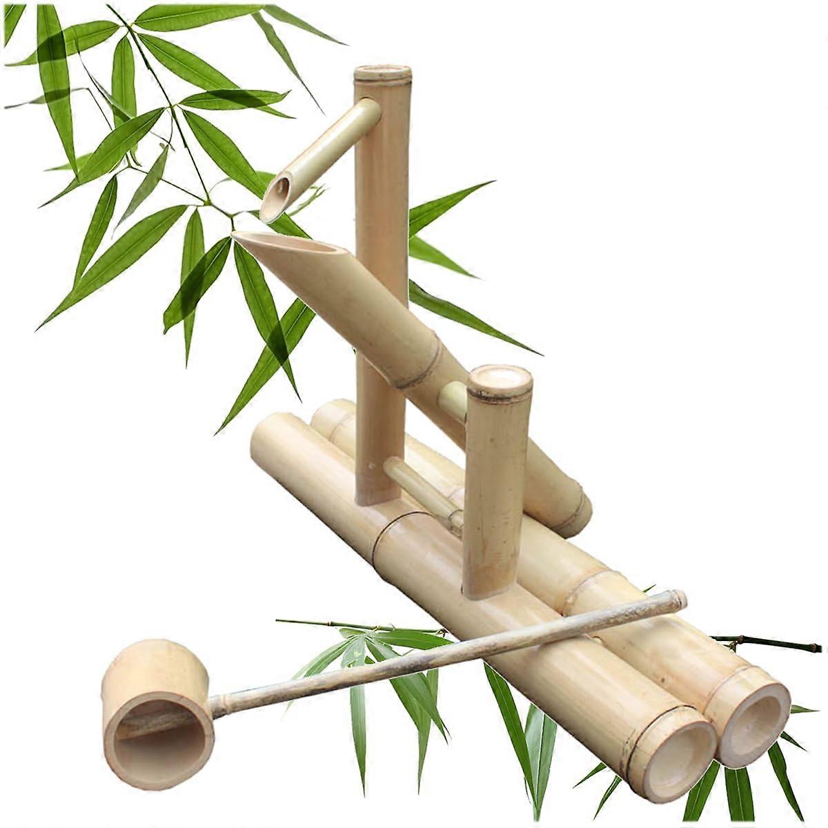 Bamboo Water Fountain with Two Arms Stand, Handcrafted Japanese Garden Feature for Zen Atmosphere