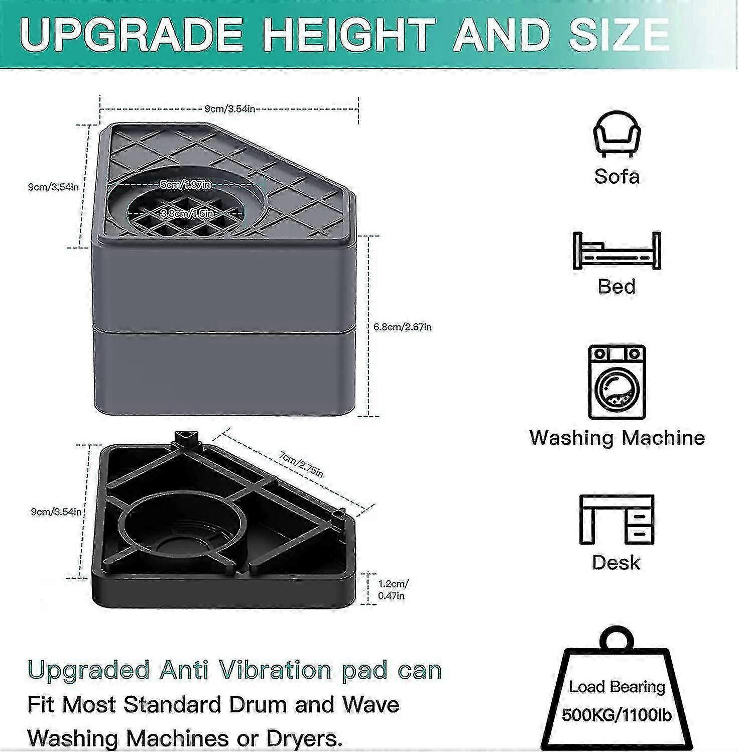 Vibration Dampening Pads for Laundry Appliances, Set of 4 Noise Reduction Foot Pads for Washing Machines and Dryers