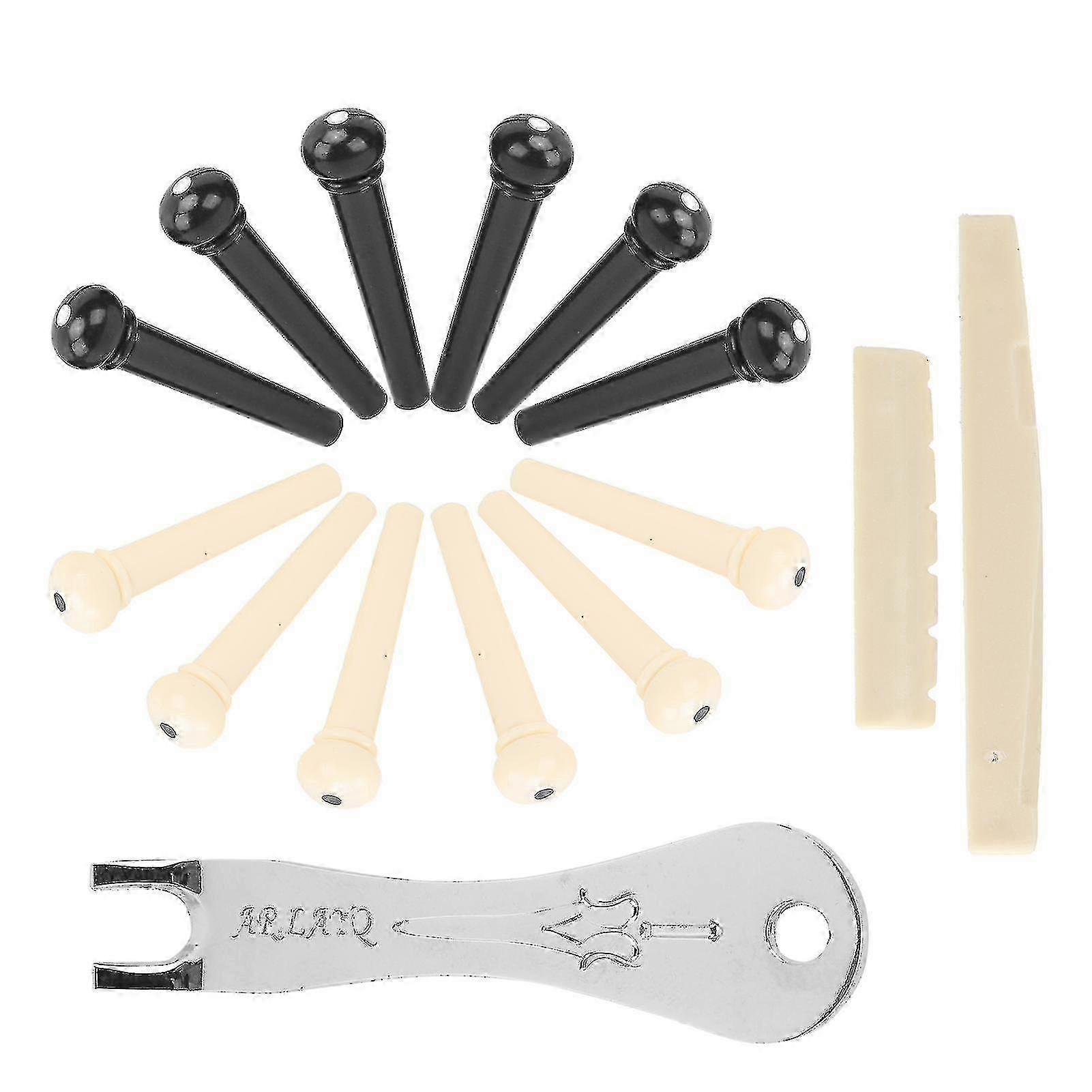12-Piece Acoustic Guitar Bridge Pin Set with Saddle Nut Puller Folk String Peg Kit Accessory