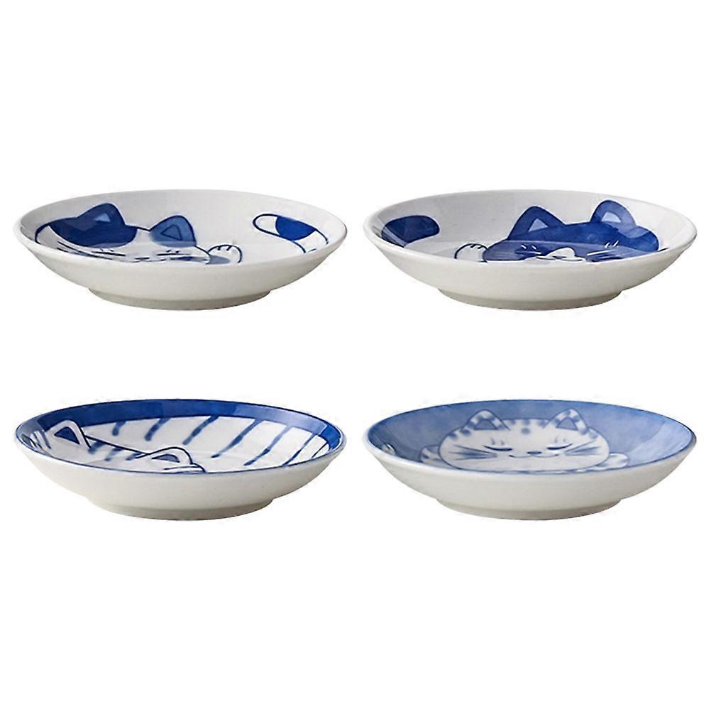 Cat Pattern Piatto di salsa in ceramica per condimento 4 pezzi in stile giapponese Colore assortito
