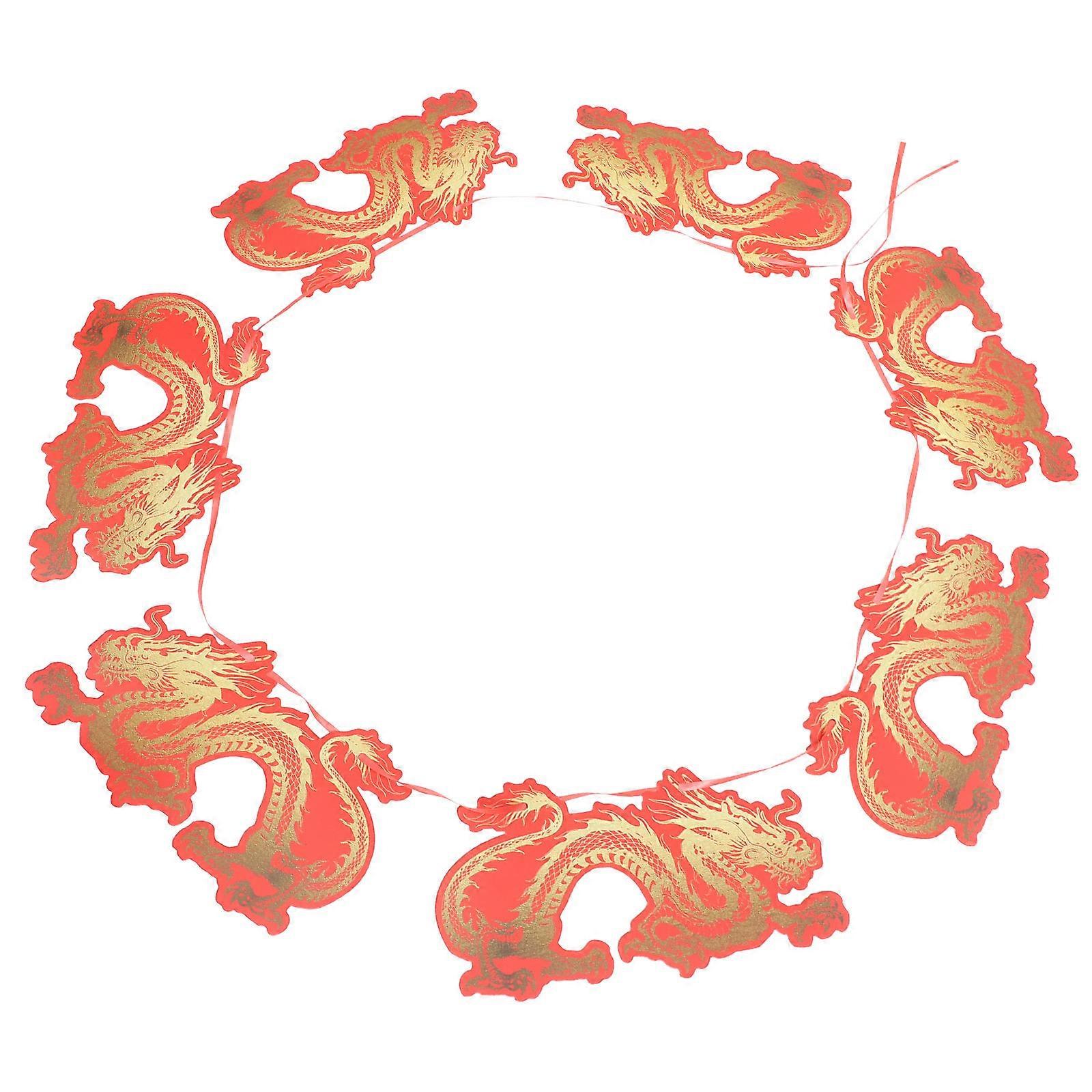 Year of the Dragon Banner Chinese Spring Festival Decorations Red Paper Outdoor Decoration 22.70X13.30X0.20cm 1Set