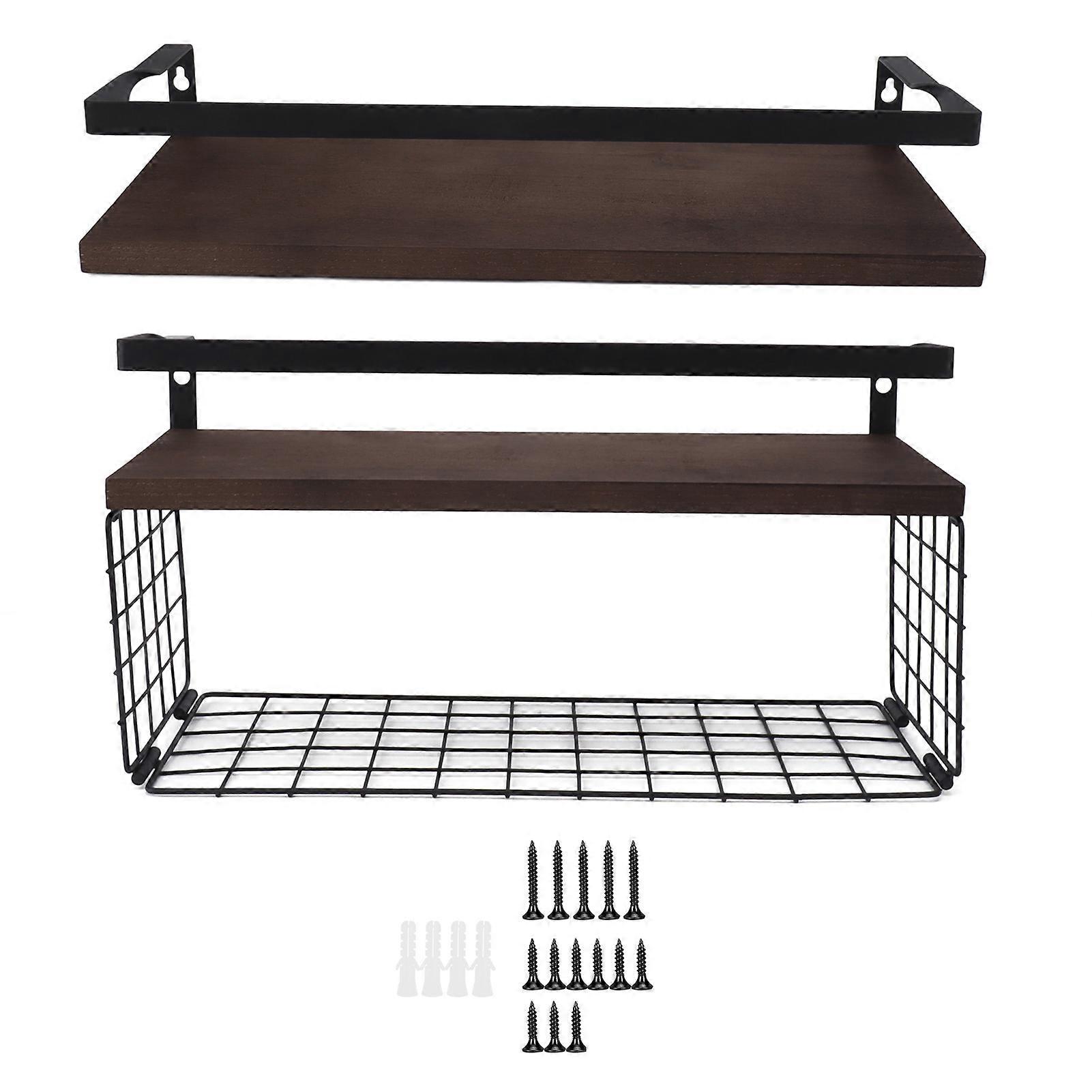2 Set Wall Mounted Storage Shelves Bathroom Metal Wire Rustic Floating Shelf for Kitchen Office