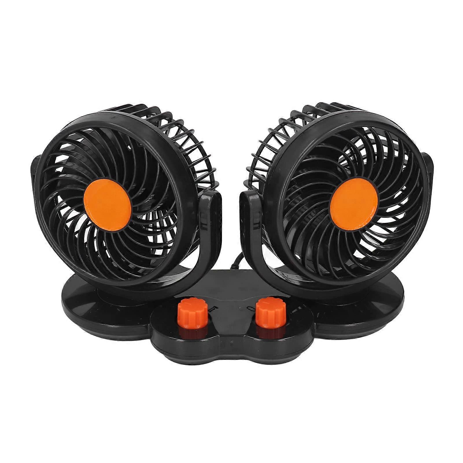 Car Fan 360 Degree Rotatable, Low Noise Dual-Fan Vehicle Fan With Cigarette Lighter Plug, 24V Dual Control