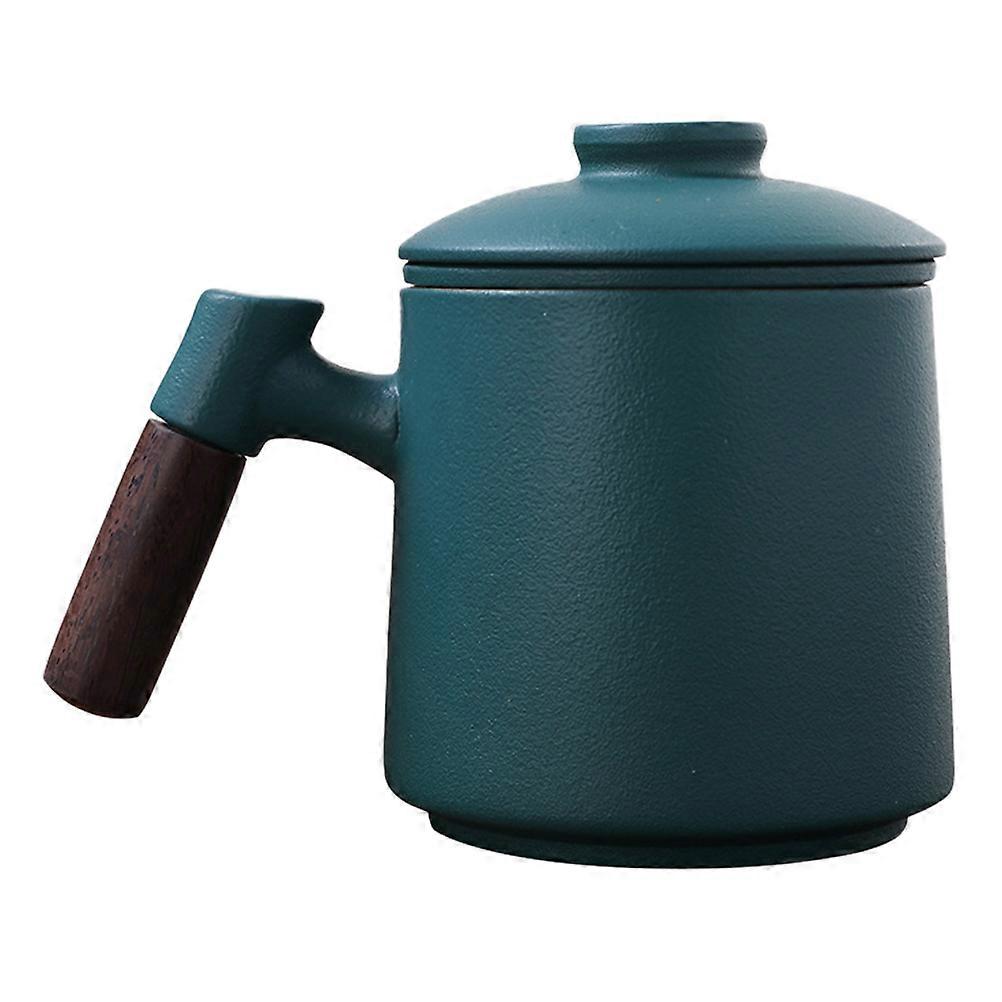 Ceramic Coffee Mug with Lid and Handle, Tea Infuser Cup, Vintage Style Pottery Mug for Home and Office Use