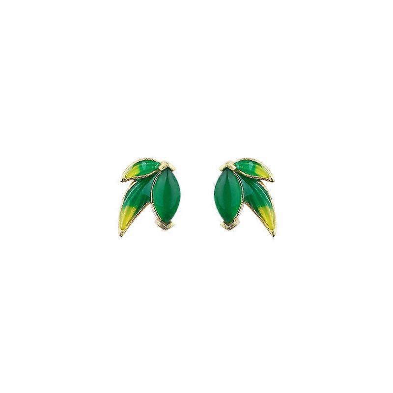925 Silver Earrings Green Bamboo Dangle Drop Leaf Jewelry