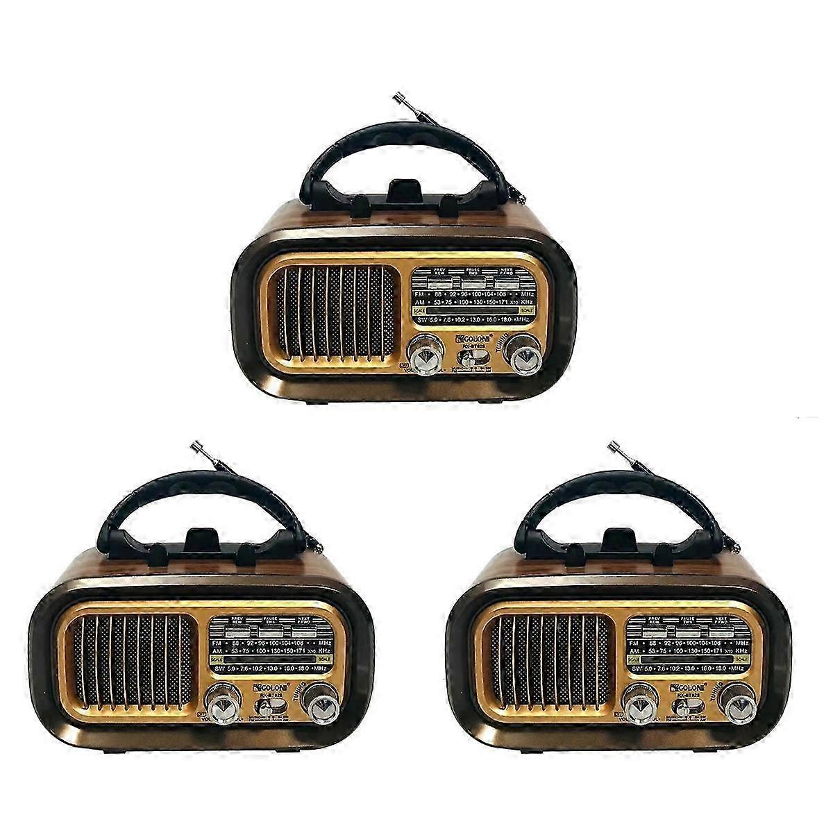 3X Retro Fm/am/sw Radio Full Band Radio Receiver Wireless Bluetooth Speaker Mp3 Player Support Usb/t