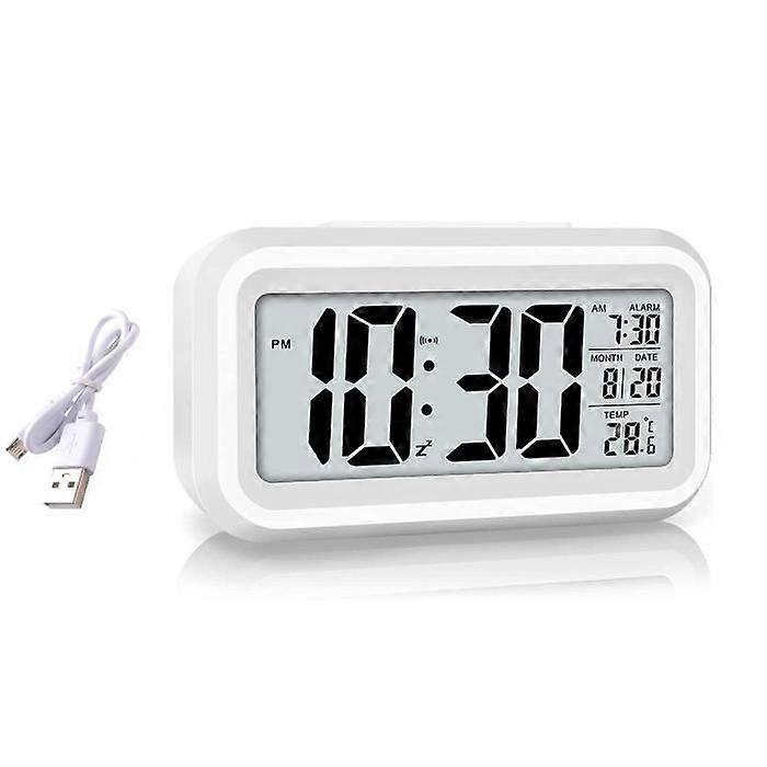 Rechargeable Digital Alarm Clock, Led Alarm Clock With Temperature, Snooze Function, 12/24H Conversion, Calendar