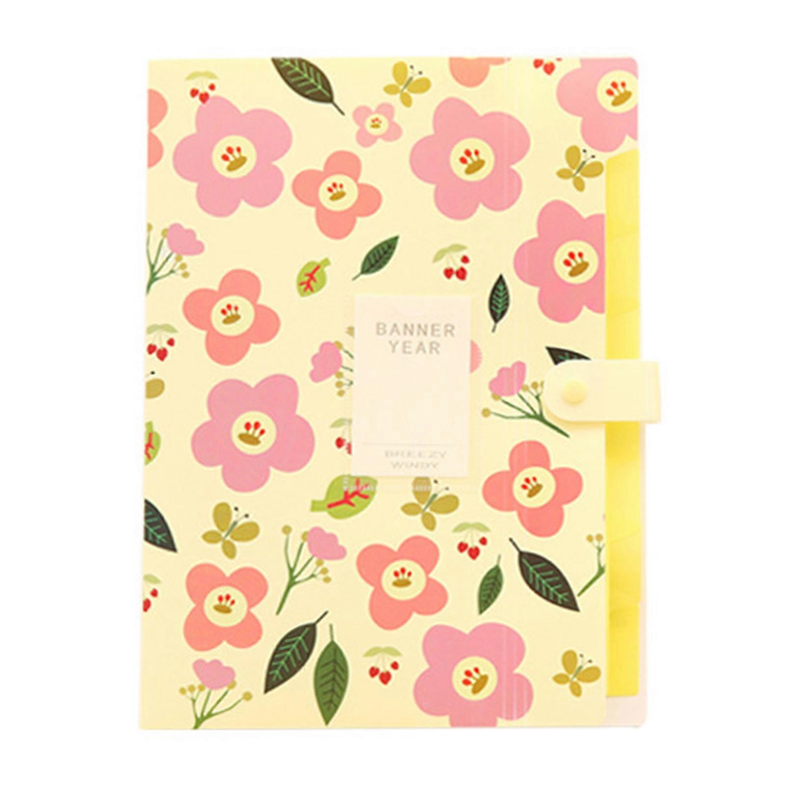 Flower Print File Folder 6 Pockets Expanding Document Organiser Sorting Folder Letter Size for School Office Supplies  Yellow