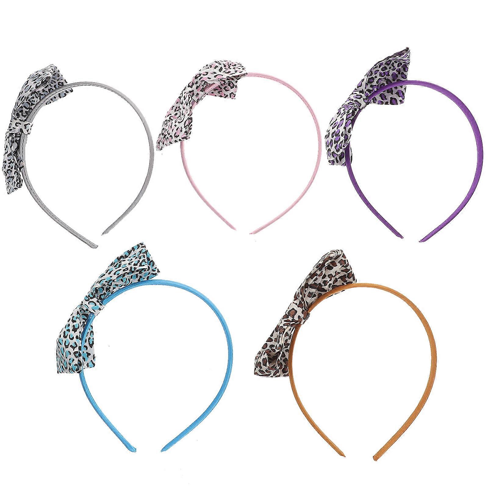 Leopard Print Bowknot Headband Daily Wear Chic Design Assorted Color 15x15x3cm 5Pack