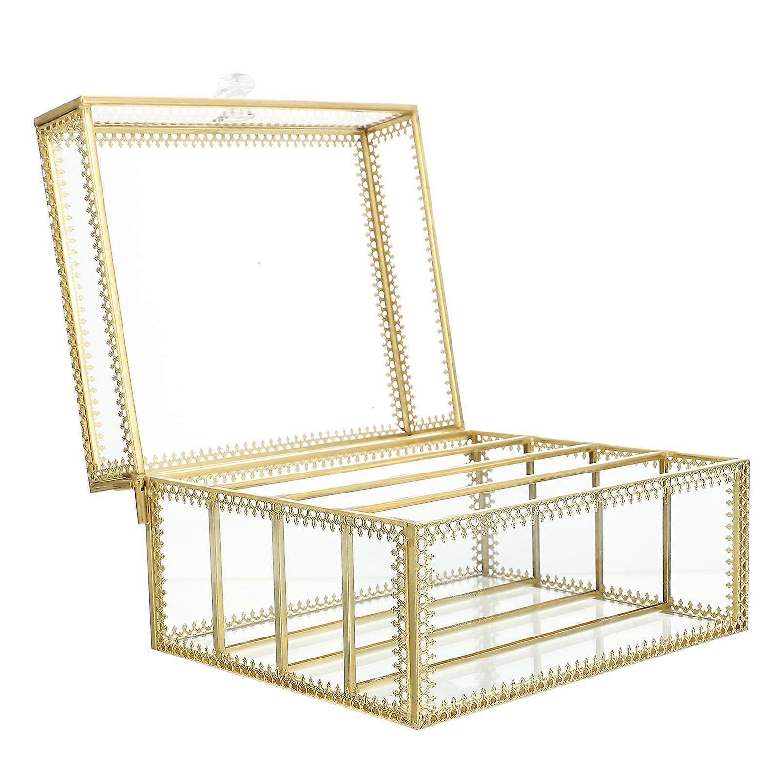 Makeup Organiser For Vanity Dresser Organizer Box Travel Practical Design Alloy Glass Material 1Set