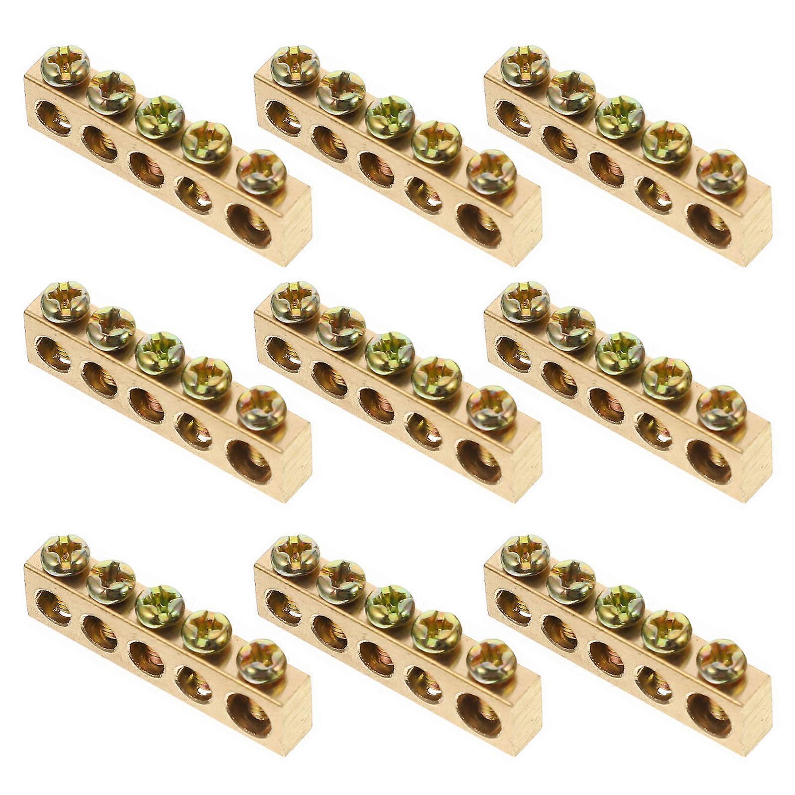 10 Pcs 5 Hole Copper Ground Neutral Bar Distribution Wire Screw Terminal Device