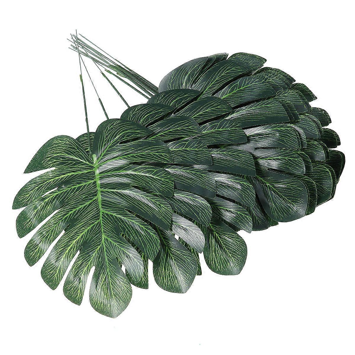 Masteelf 30 Pcs Small Green Simulation Flowers Artificial Plants Fake Monstera Leaves for Home Decoration