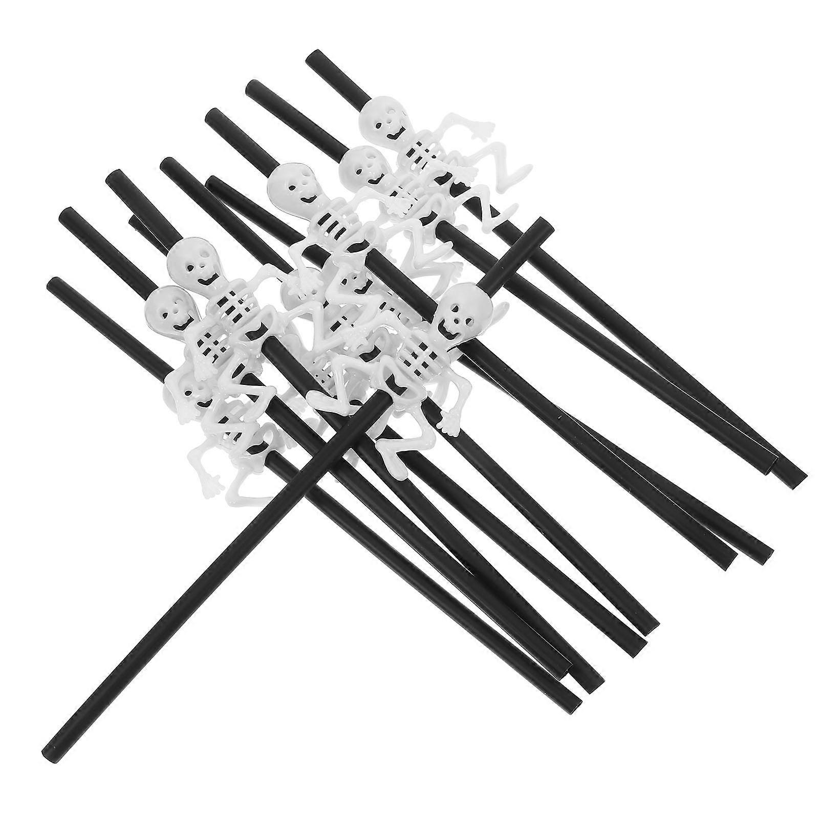 Skull Reusable Straws White Color Halloween Style Decoration 27.6 X 6.2 X 0.8cm 10Pcs