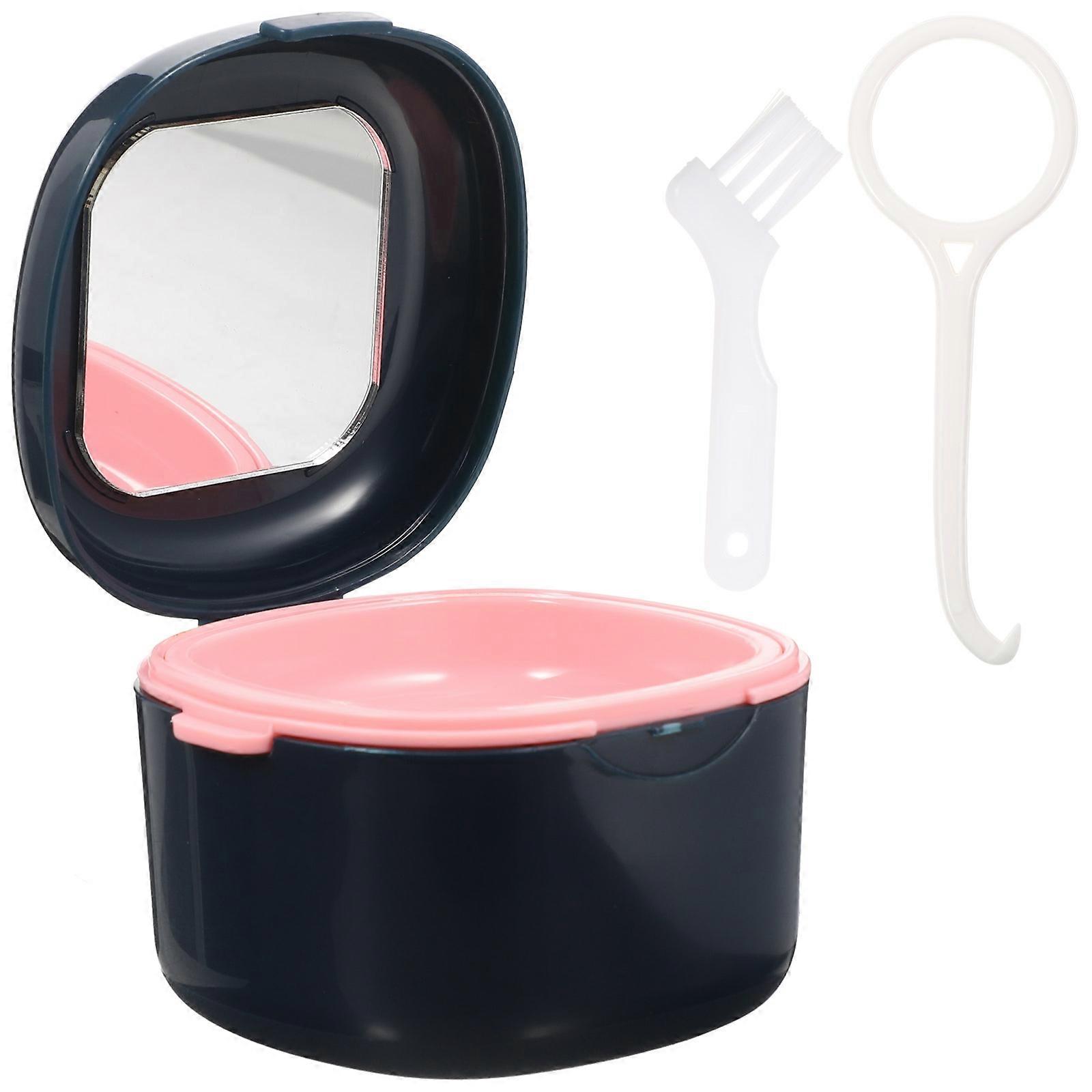 Denture Cleaning Case Storage Container Portable Protecting Dentures Daily Use PP 3.7×3.5×2.6in 1Pack