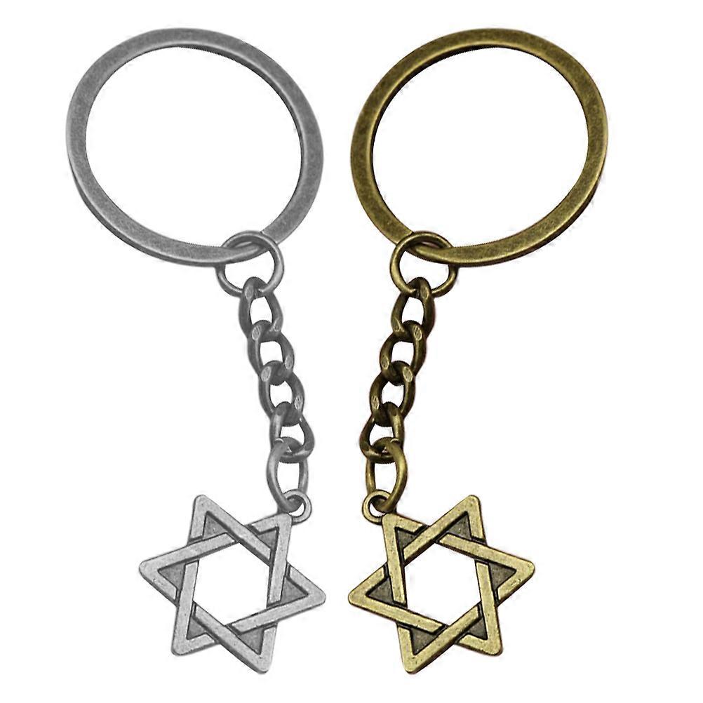 Star of David Keychain with Hexagonal Ring Featuring Durable Iron and Aluminum Alloy Assorted Color for Keys 2pcs