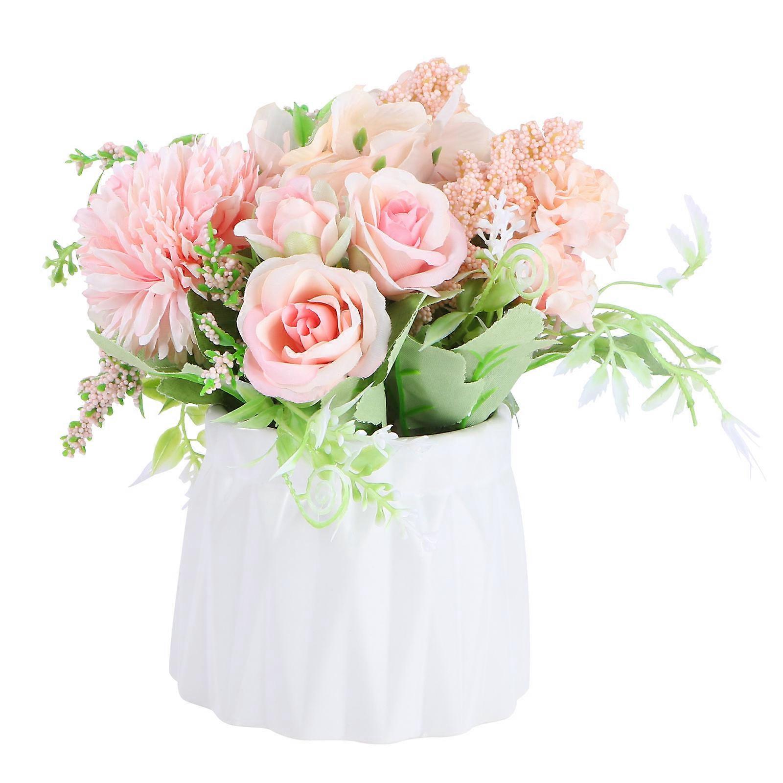Decorative Flowers Artificial Flower Prop with Vase Adornment for Home Decoration and Office Decoration in Pink Color 1 Set