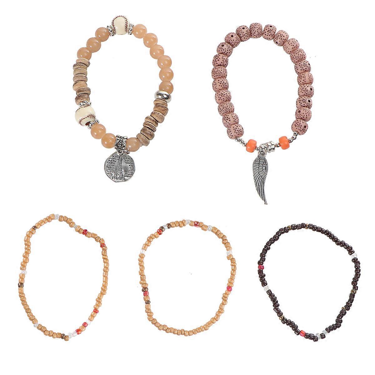Elastic Rice Beads Bracelet For Women Daily Wear Coffee Color Multi-layer Design 1Pc