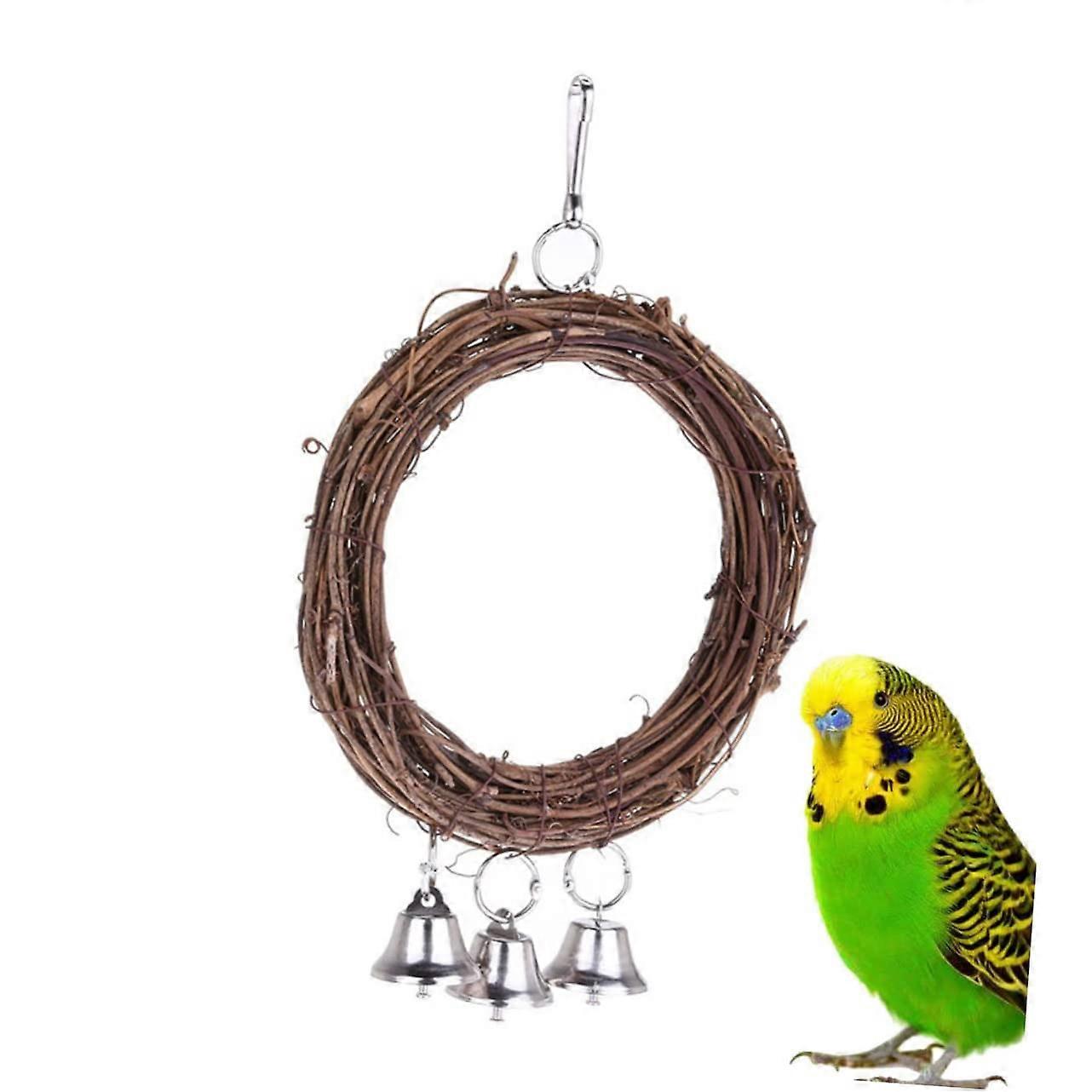 Rattan-Ring Parrot Swing with Metal Clip - Durable Bird Toy for Climbing and Exploring in Cages, Ideal for Small Pets