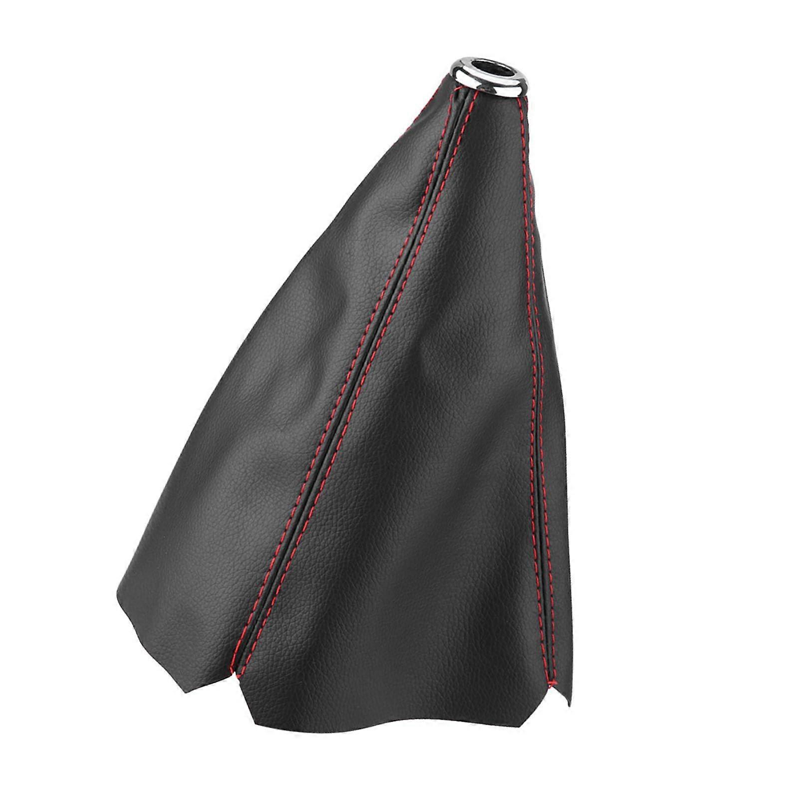 PU Leather Shift Knob Cover, Bright Black with Red Stitching, Universal Fit, Custom Look, Easy Installation Manual