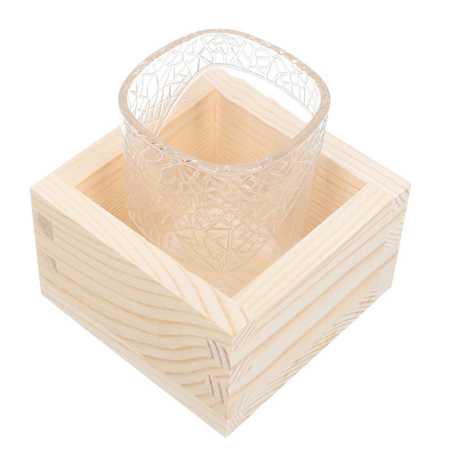Japanese Square Sake Cup Drinking Set Ideal For Home Decoration Crafted In Wood And Glass 1 Set