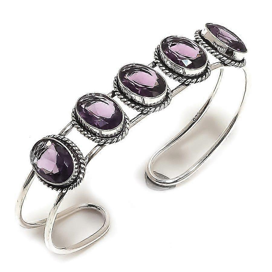 Natural Amethyst Gemstone 925 Sterling Silver Cuff Bangle Adjustable b9t83