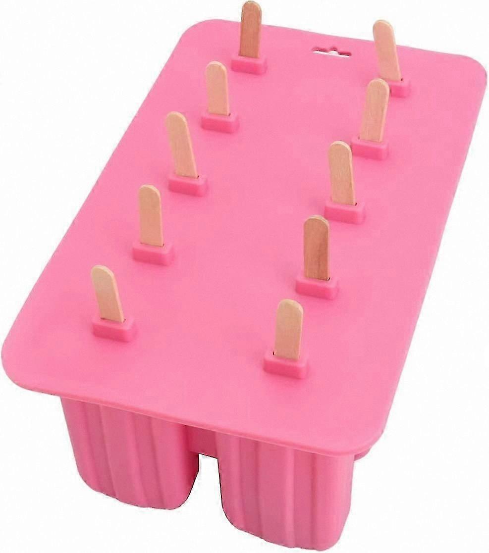 قالب آيس كريم سيليكون 10-تجويف مع غطاء ، صينية مصاصة DIY قابلة لإعادة الاستخدام للاستخدام في المطبخ ، مقلاة عصي جل ناعمة وردية