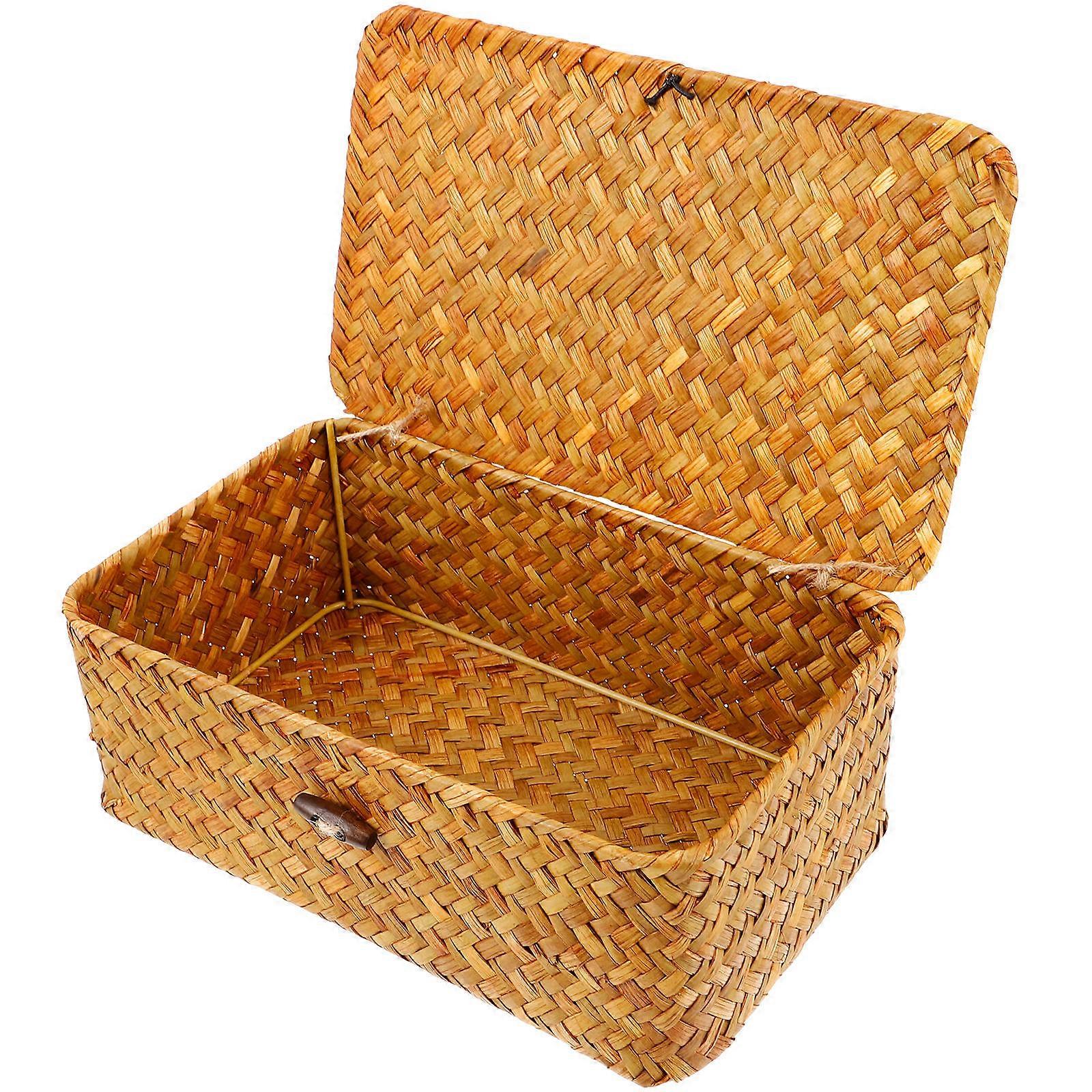 Rectangular Woven Desktop Basket For Room Organization 10.4X6.3X3.7in Retro Style Storage 1Pcs