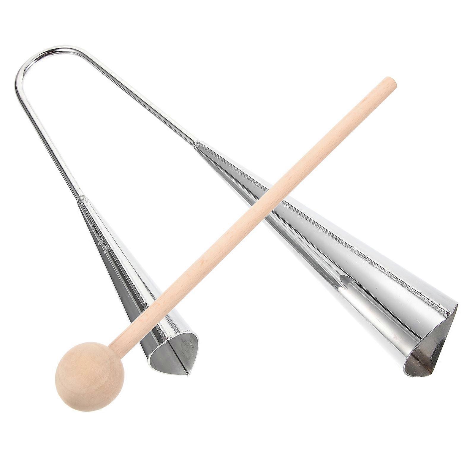 Steel Cowbell Musical Instrument 32x12cm Silver Round Bell Practice 1 Set