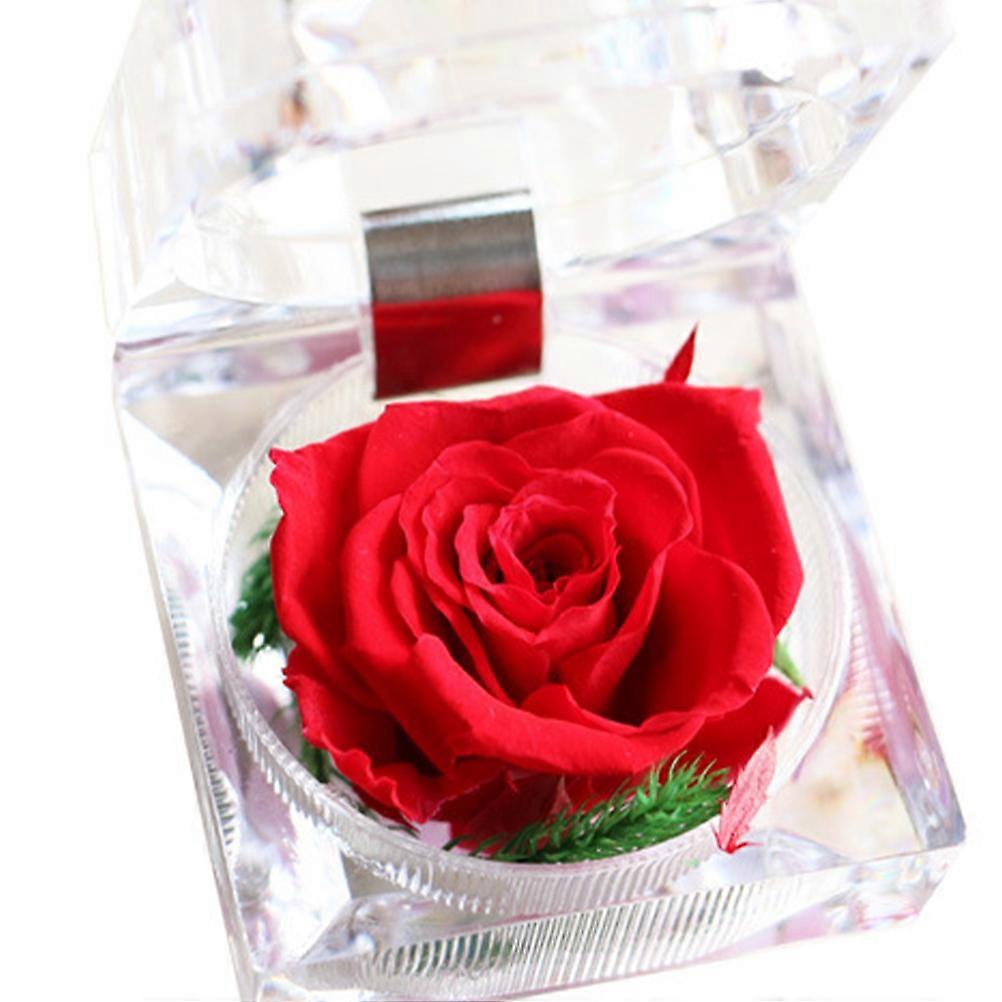 Acrylic and Velvet Gift Box for Valentine's Day with Preserved Flower Red Transparent Design Fits Ring Home Decor 5.9x5.9x6.7in