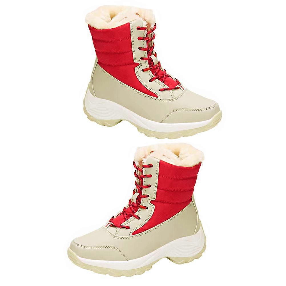 Nonslip Winter Snow Boot Ladies Comfortable Lace Up Red Shoes Suitable For Snowy Pair