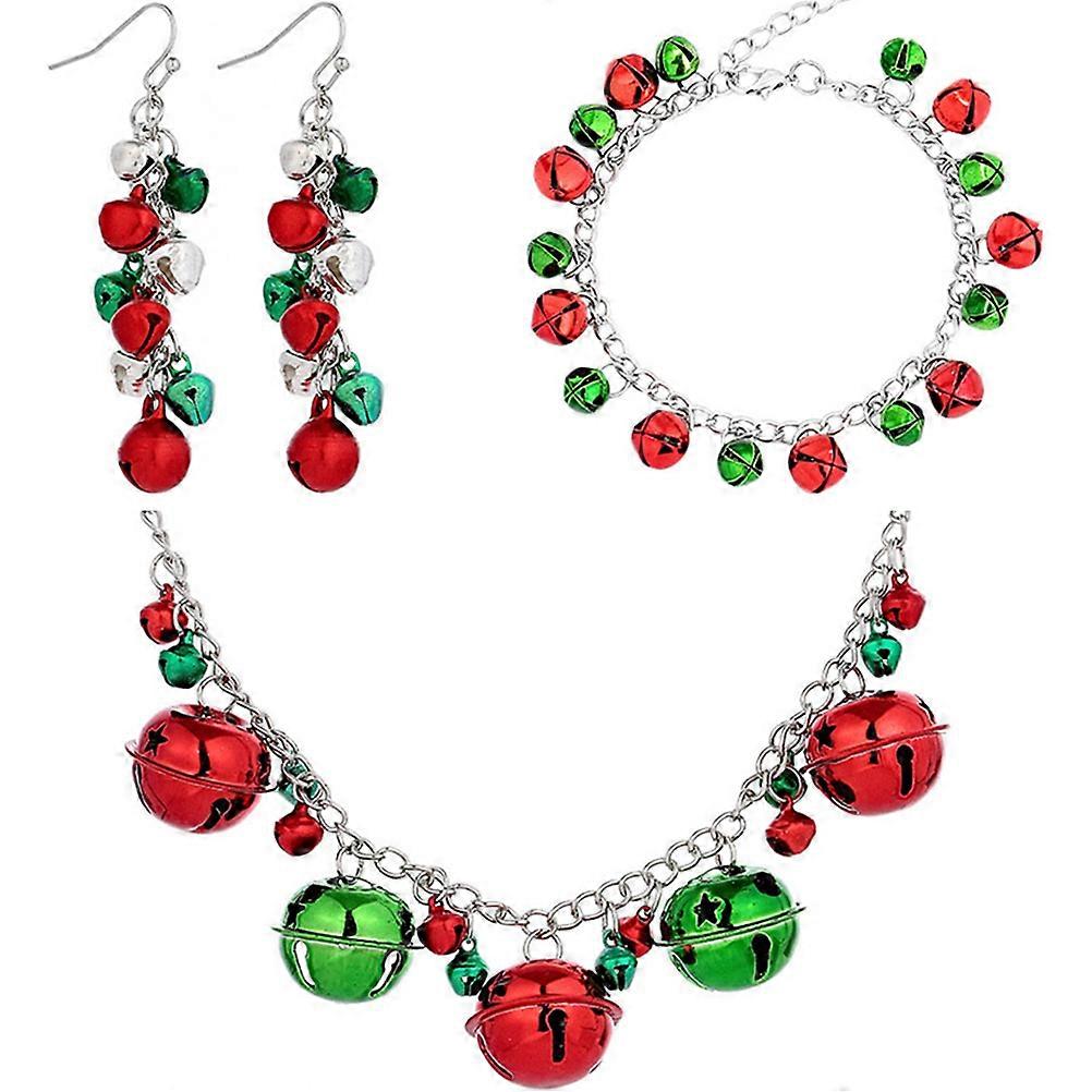 Assorted Color Bell Necklace And Bracelet Set For Christmas Parties Suitable For Women And Girls 1 Set