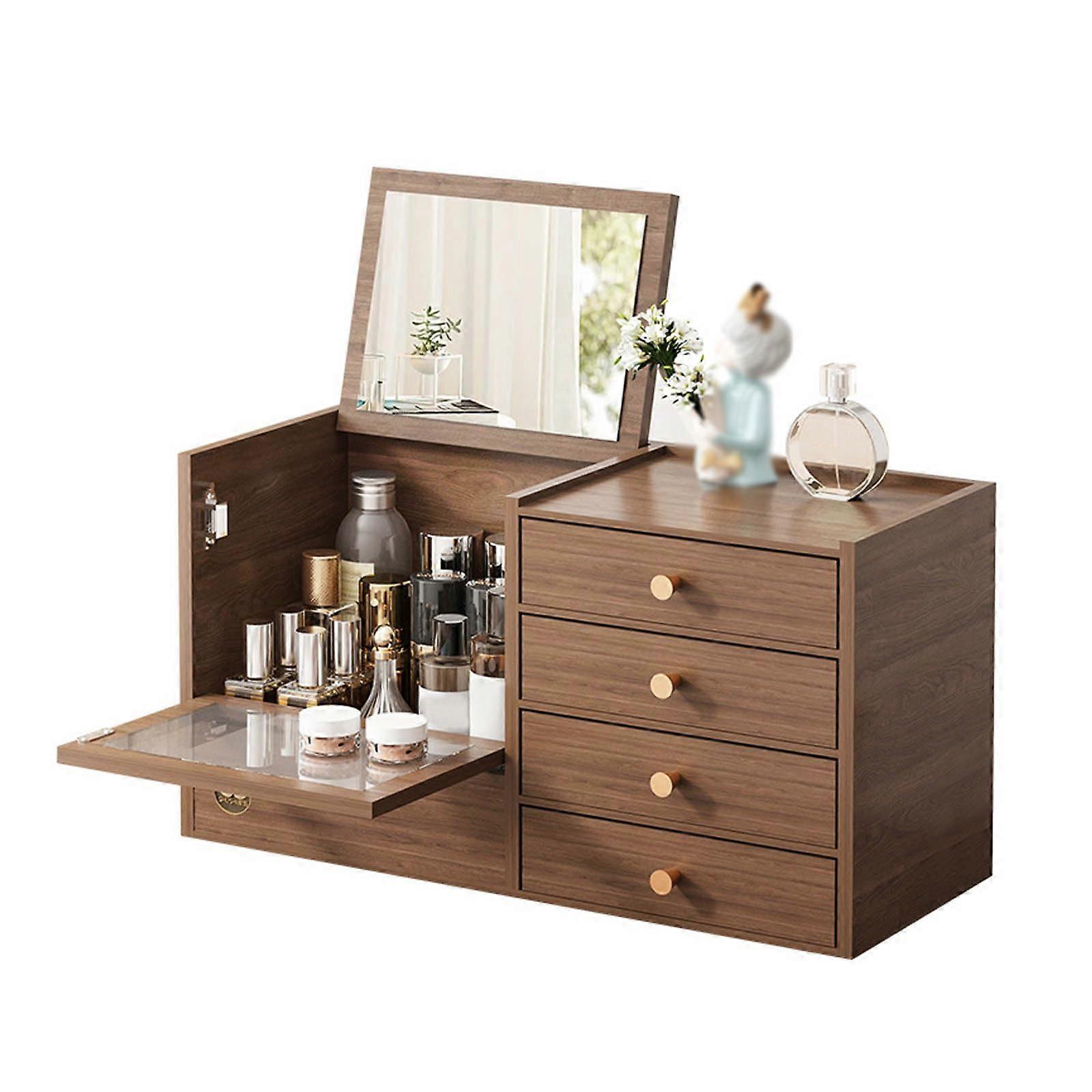 Extra Large Storage Box with Built-in Mirror, 4 Drawers, and Shelf for Makeup Accessories and Jewelry, Large-capacity Desktop Organizer