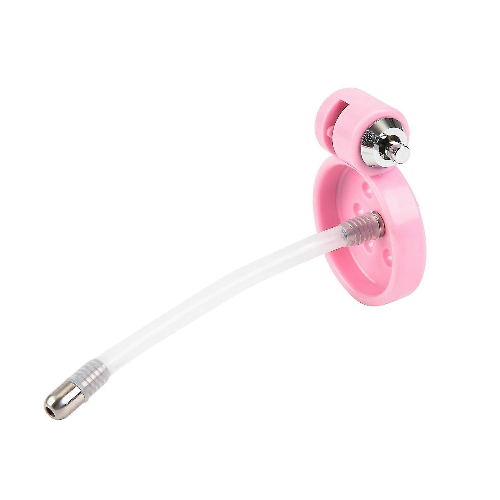 Flat Breathable Chastity Cage with Metal/Silicone Dilator, ABS PushLock (Pink)