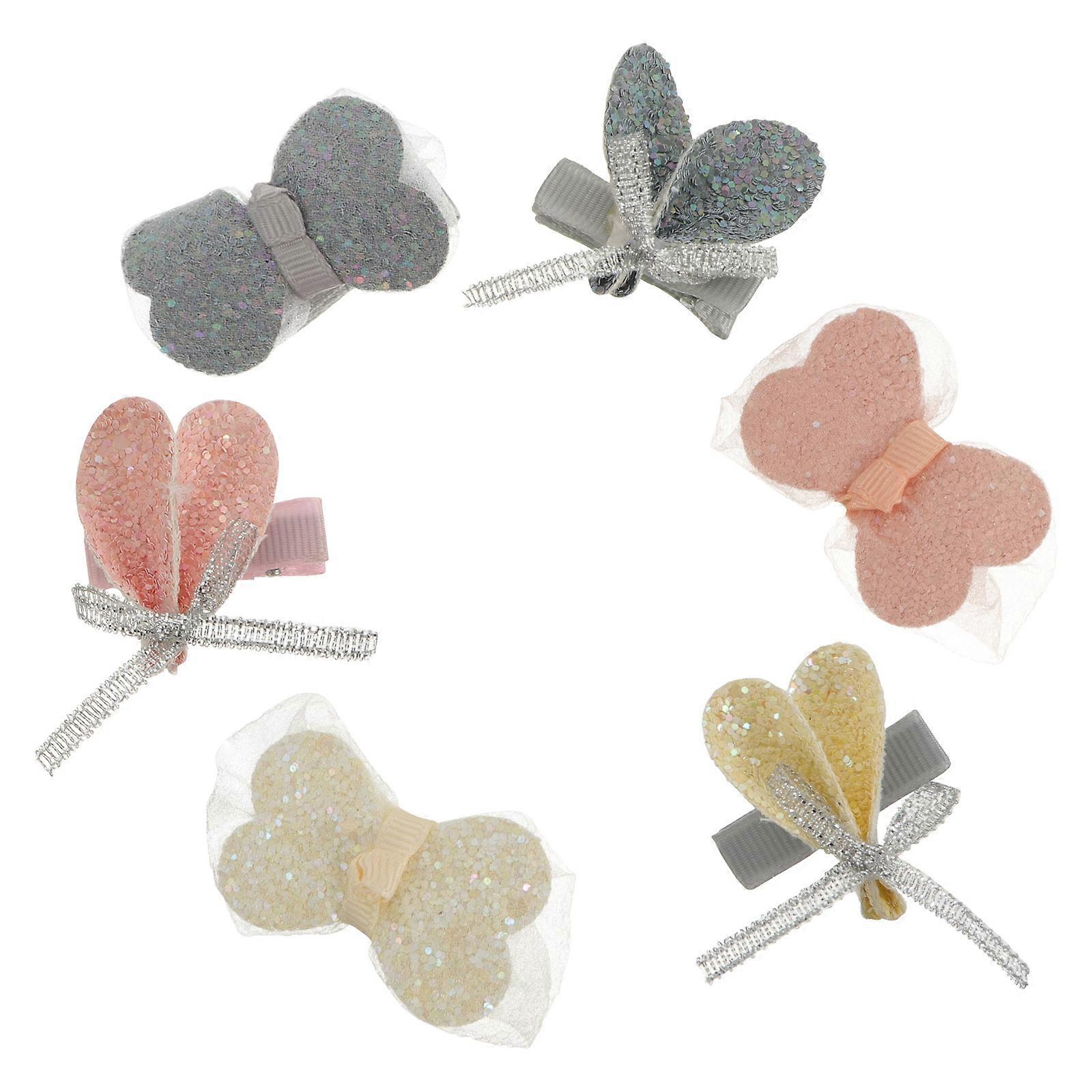 Hair Accessories Bowknot Hair Clips for Children Assorted Color Mesh and Sequin Material to Hold Hair Firmly 3 Pairs