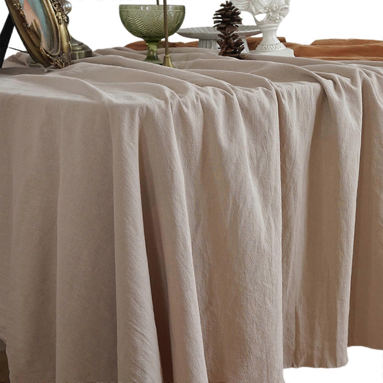 Textured Cotton Linen Tablecloth Vintage Design Rectangular Table Cover Stains Resistant for Farmhouses Dining Party  Flax color