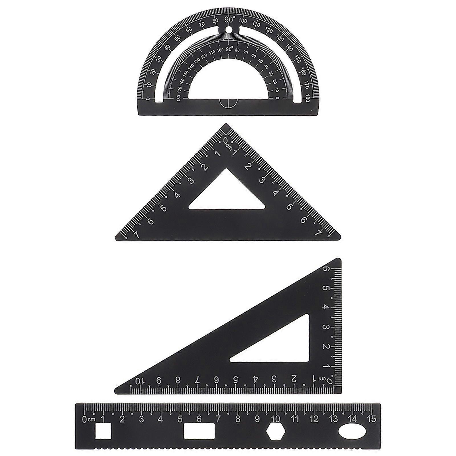 1 Set of 4PCS DIY Metal Ruler Sturdy Office Metal Ruler Ruler Stationery Set Triangular Plate Protractor Testing Ruler for Pupils Students Black