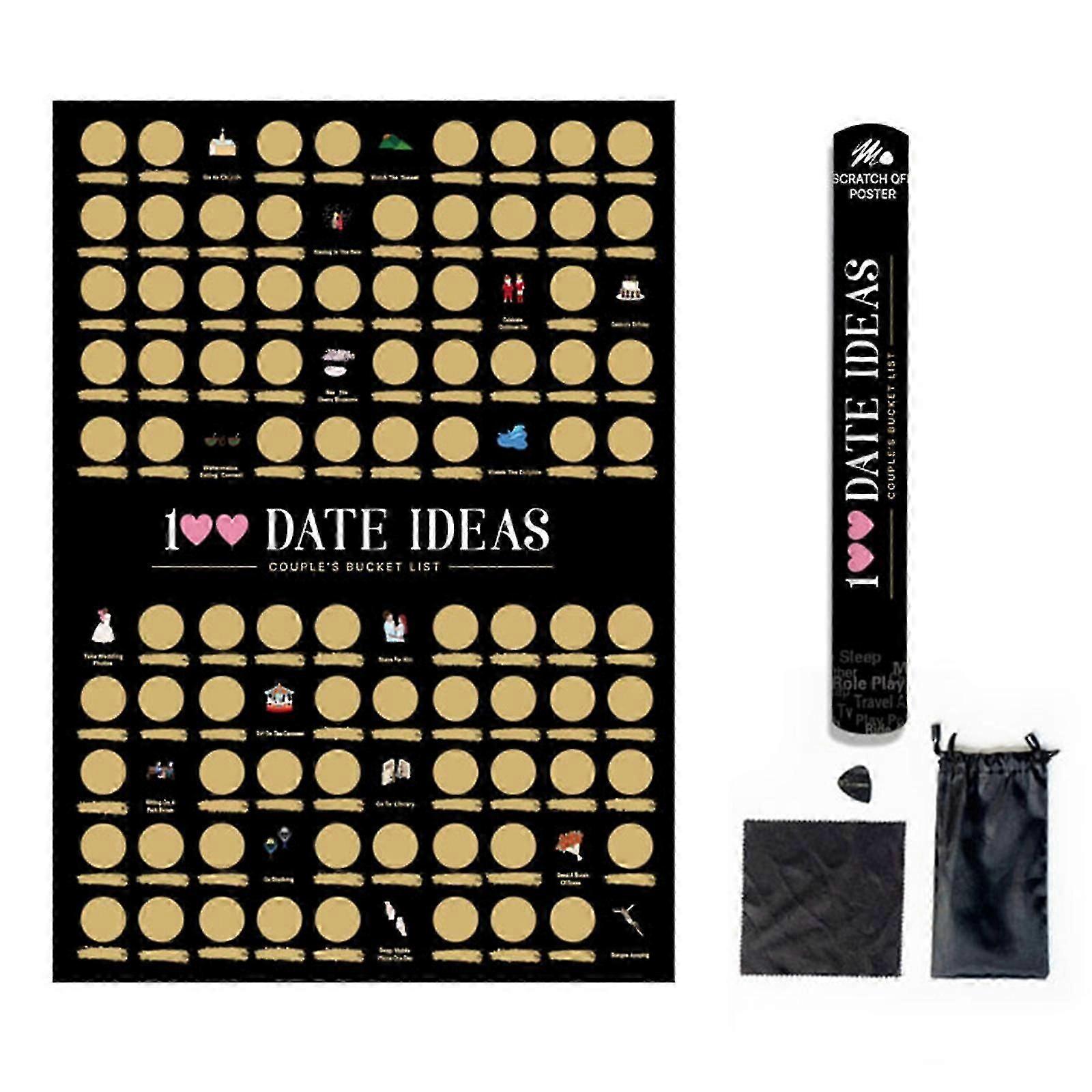 100 Dates Ideas Scratch Poster Couple Adventure Couple Motivational Checklist TW