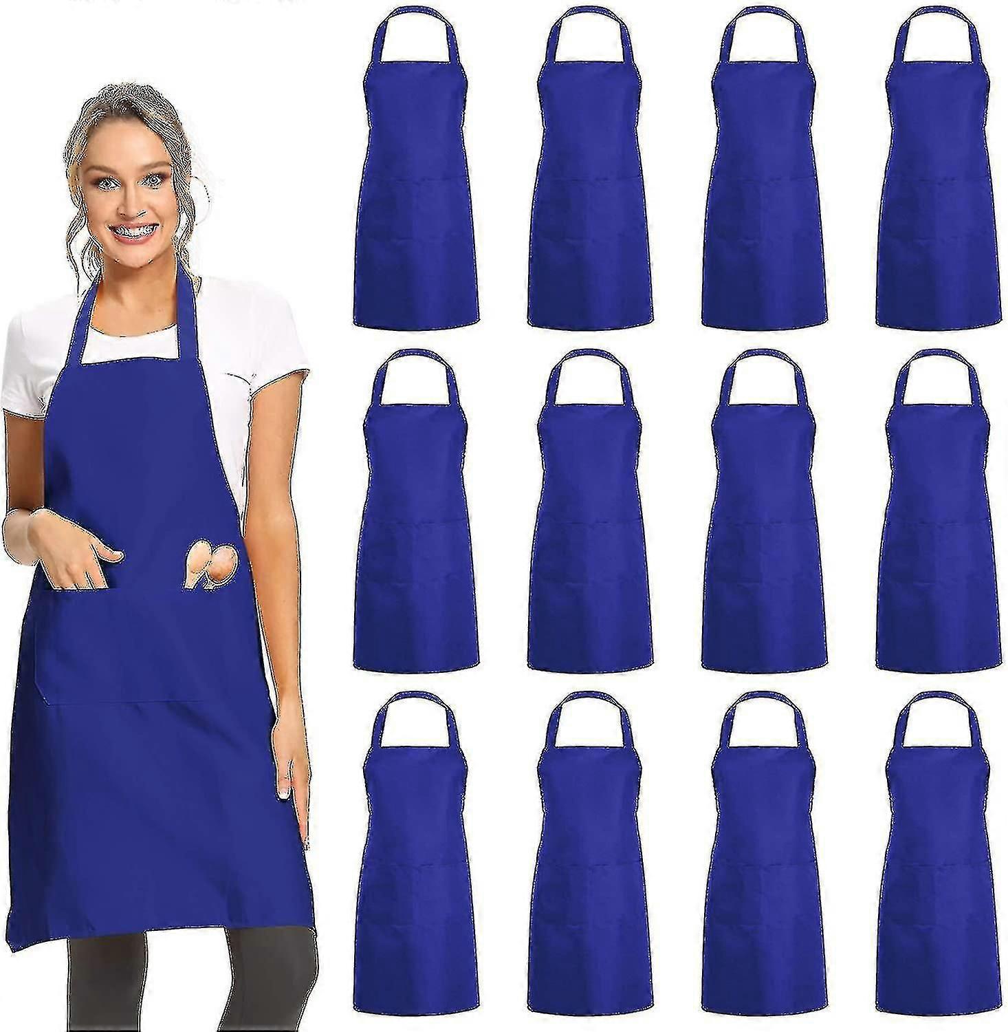 12 Pack Plain Bib Aprons With 2 Pockets - Black Unisex Commercial Apron Bulk-YUHAO