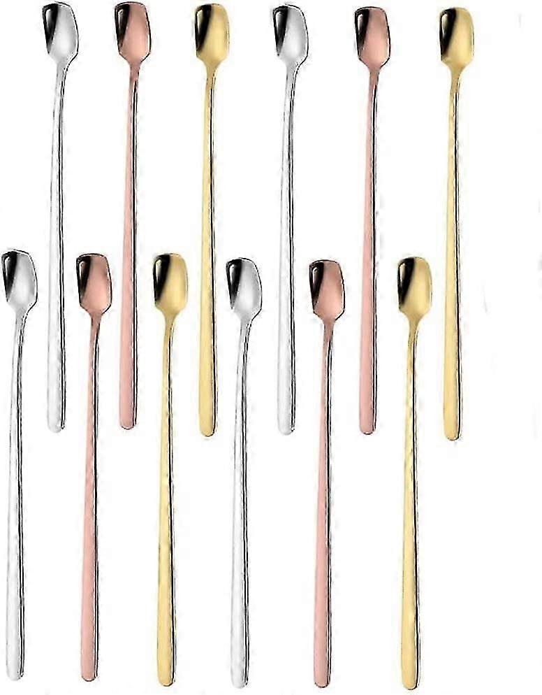 Stainless Steel Small Square Spoon Set, 3 Styles, 12 Pieces