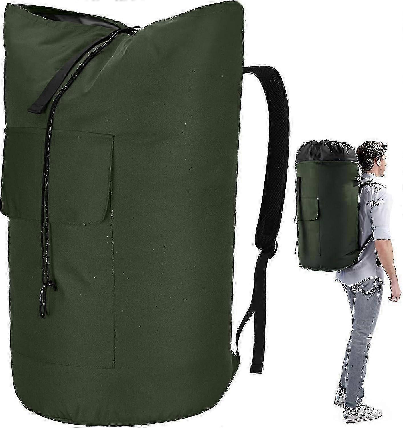Sac à linge extra large robuste, sac à dos de lessive 115L, sac à linge robuste avec sangles, sac à linge vert armée pour l’université, chargement par le haut