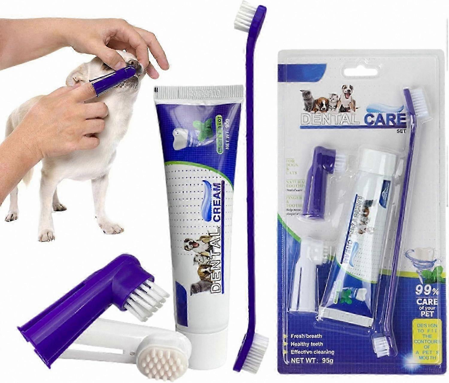 Pet Dental Care Kit with Toothbrush and Toothpaste for Fresh Breath Oral Hygiene