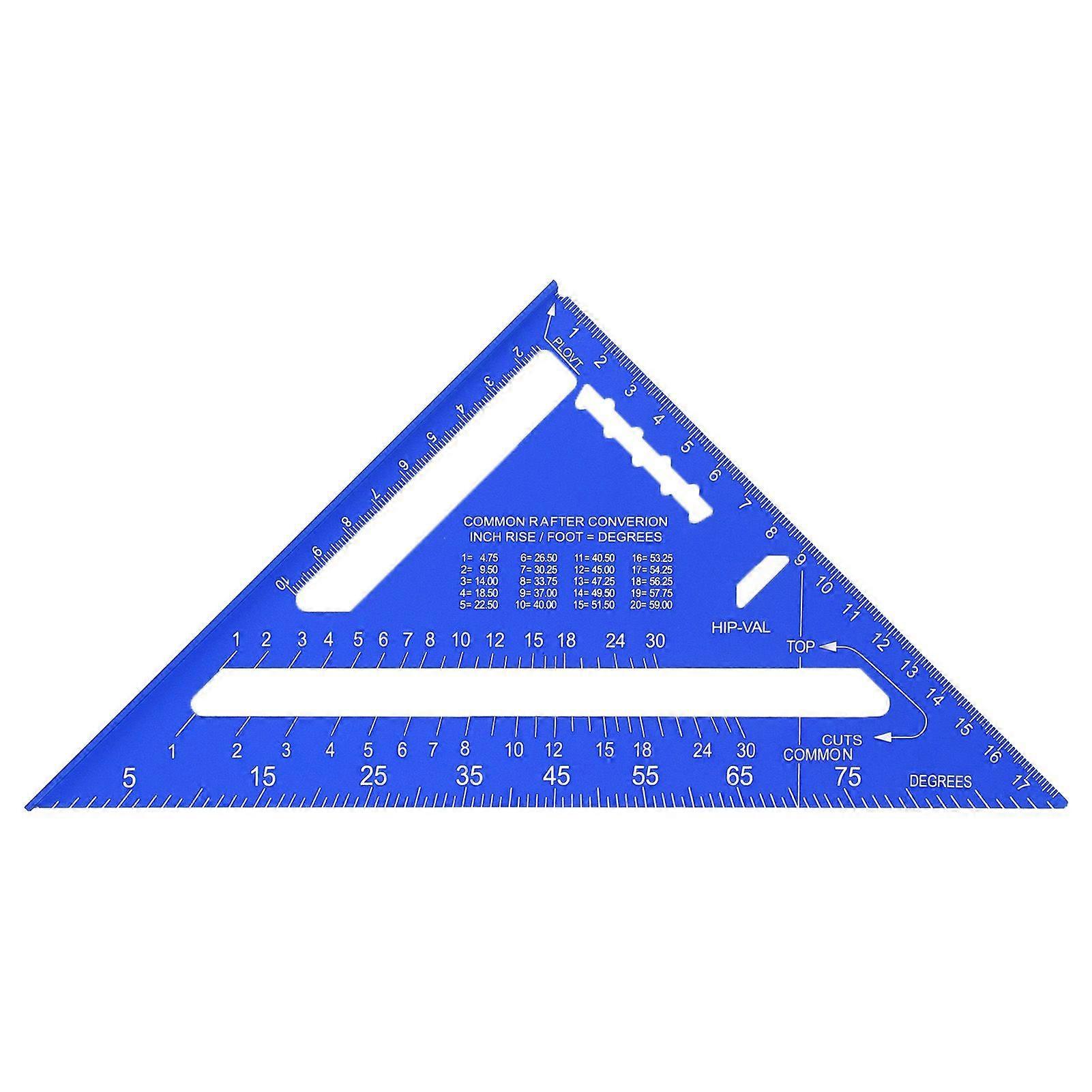 7 Inch Rafter Square Aluminum Alloy Double Scale 45 90 Degree Triangle Ruler Angle Ruler Carpenter Rafter Tool for Woodworking Blue