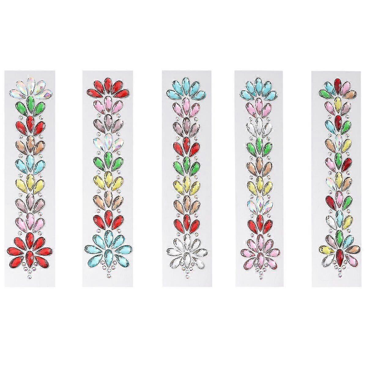 5 Sheets Acrylic Rhinestone Stickers Colorful Face Decals Self-adhe...