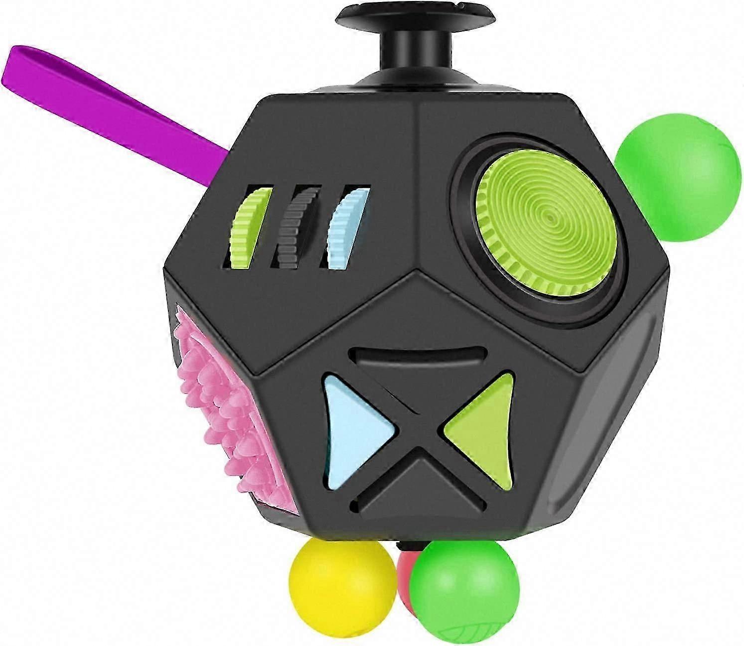 Fidget Cube, 12-Side Premium Anti-Stress Toy for Anxiety Relief, ADD, ADHD, OCD, Colorful Design