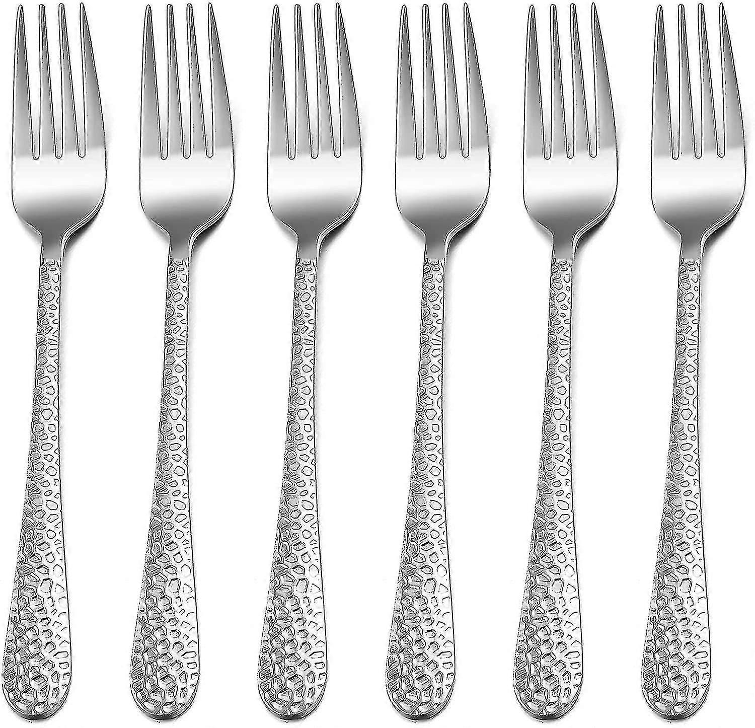 6 piece hammered handle dinner forks set stainless steel