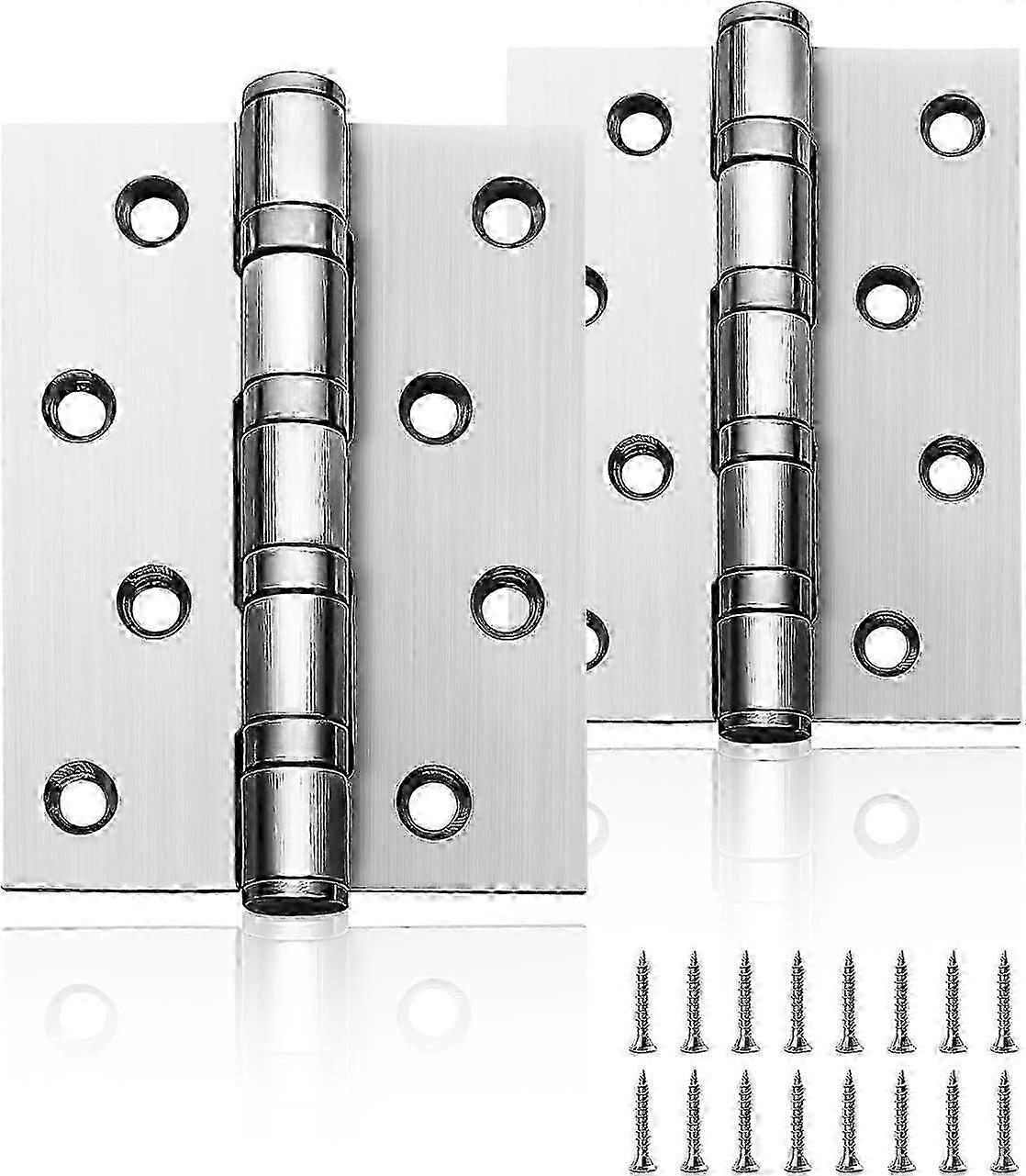 Charnières de porte robustes à roulement à billes, 4 pouces, 100 mm, en acier inoxydable chromé, pour portes intérieures en bois, 1 paire