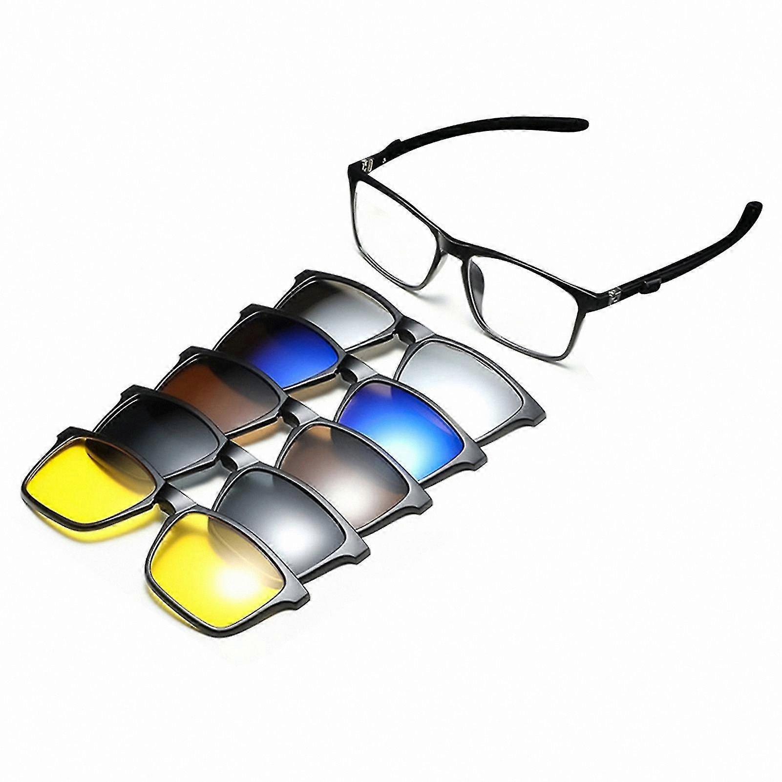 Magnetic Suction Polarized Sunglasses with 5 Interchangeable Lens Colors and TR Frame