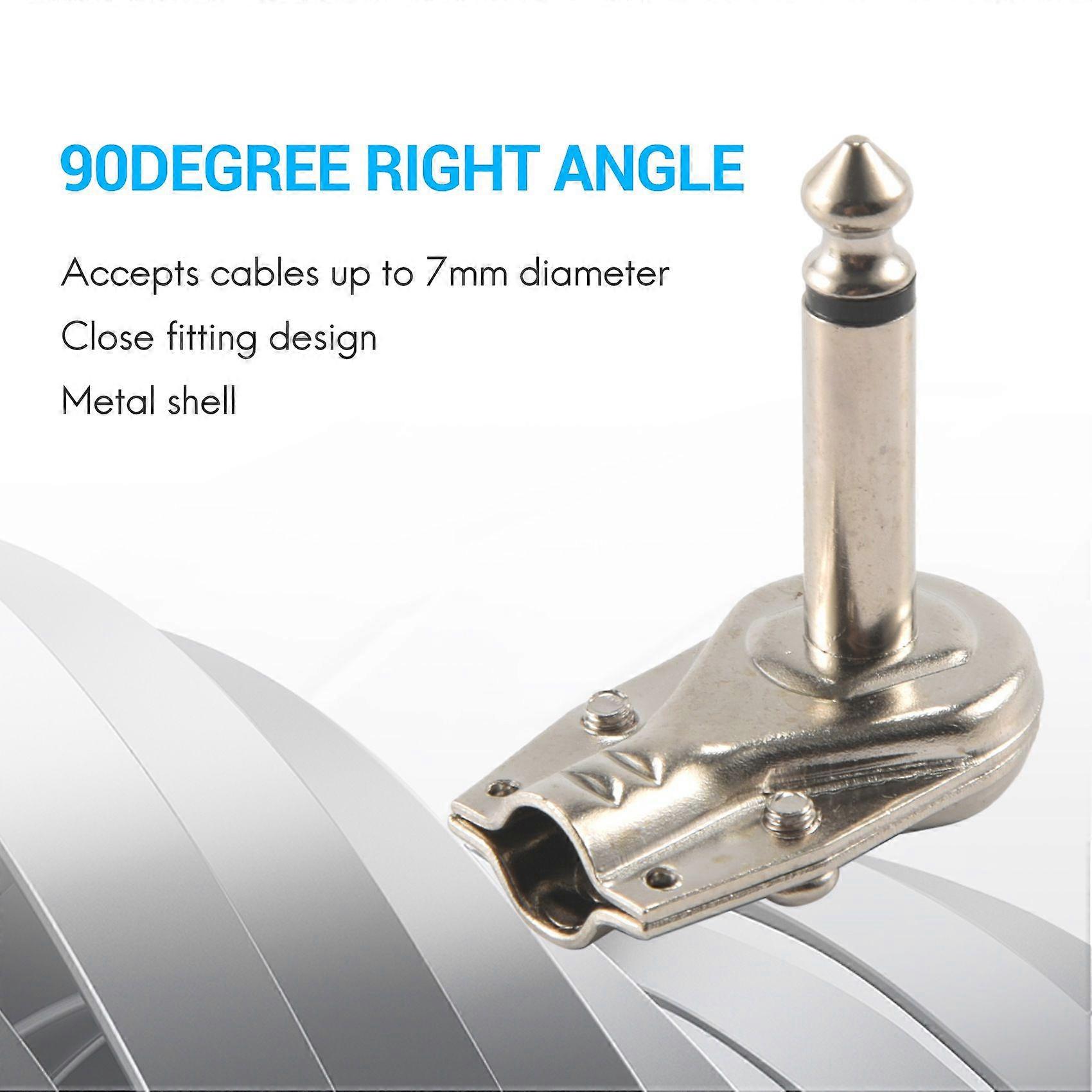 10Pcs 90Degree Right 6.35 mm 2 Plug 6.35mm Guitar Phono Pancake 1/4 Inch Connector,Silver